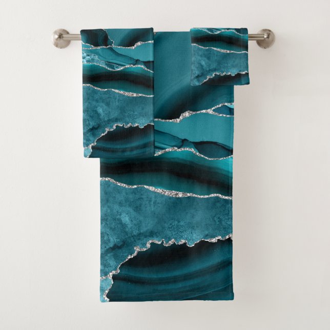 Moderne Abstrait Bleu Turquoise Agate Paillettes A (En situation)