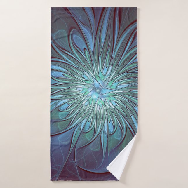 Moderne Abstrait tendance Fleur bleue Fractal Art (Serviette de bain)