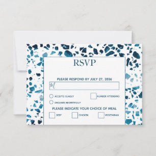 Moderne Abstrait Terrazzo Mosaic Blue Wedding RSVP
