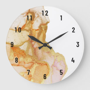 Moderne Abstraite Orange Peach Gold Grande horloge