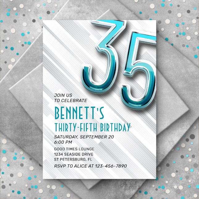 Moderne Adulte Turquoise 35e Invitation anniversai (Créateur téléchargé)