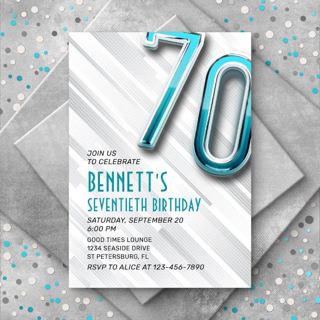 Moderne Adulte Turquoise 70e Invitation anniversai (Créateur téléchargé)