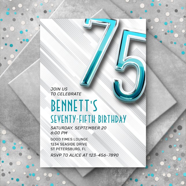 Moderne Adulte Turquoise 75e Invitation anniversai (Créateur téléchargé)