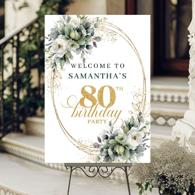 Moderne affiche de bienvenue 80 ans Dusty Green (Modern 80th Dusty Green Welcome Poster)