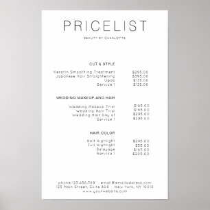Moderne, Affiche de liste de prix