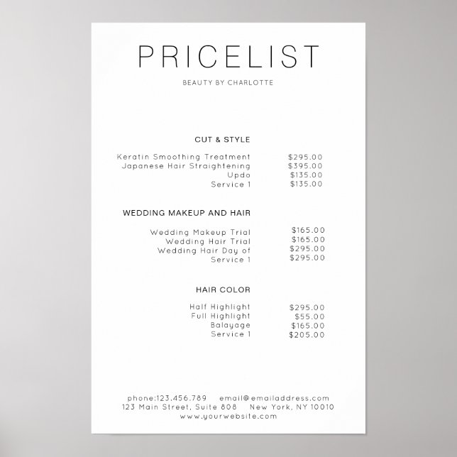 Moderne, Affiche de liste de prix (Devant)