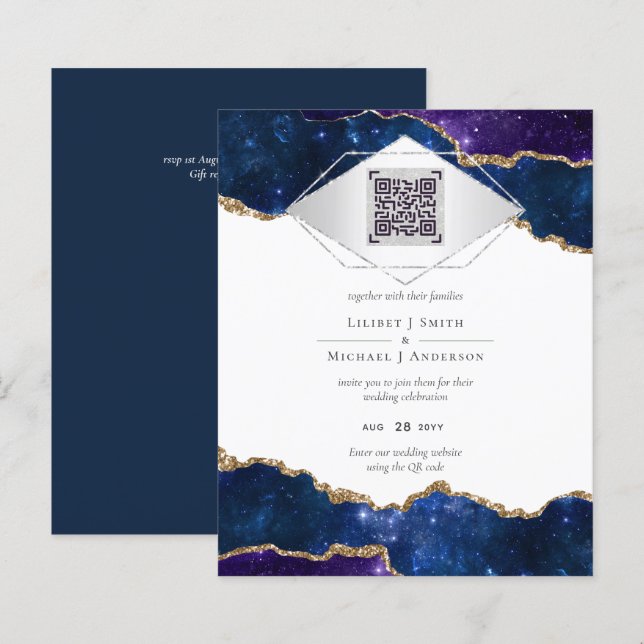 Moderne Agate Bleu MARIAGE SUITE QR Code (Devant / Derrière)