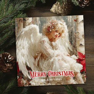 Moderne ange céleste poinsettias rouges chic carte