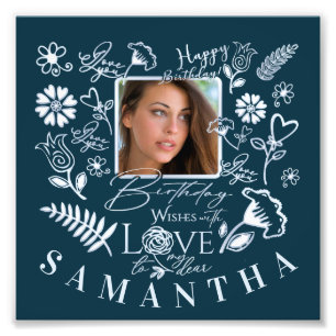 Moderne Anniversaire Floral Typographie Photo Dood