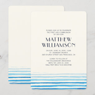 Moderne aquarelle rayures Communion Invitation
