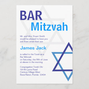 Moderne Bar Mitzvah Invitation - Bleu & Blanc