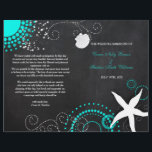 Moderne Beach Mariage Célébration Bi Fold Programm<br><div class="desc">Belle étoile de mer blanche, coquille de mer et tourbillons et parties scintillant pointillés formes solaires turquoise texture fausse écharpe conçue sur les programmes de cérémonie de mariage personnalisés. Le programme est conçu pour être plié en deux dans le centre. Hip, sassy & unique mariage papier design vous pouvez facilement...</div>