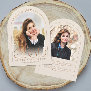 Moderne Beige 2 Arc Photo Grad Faire-part