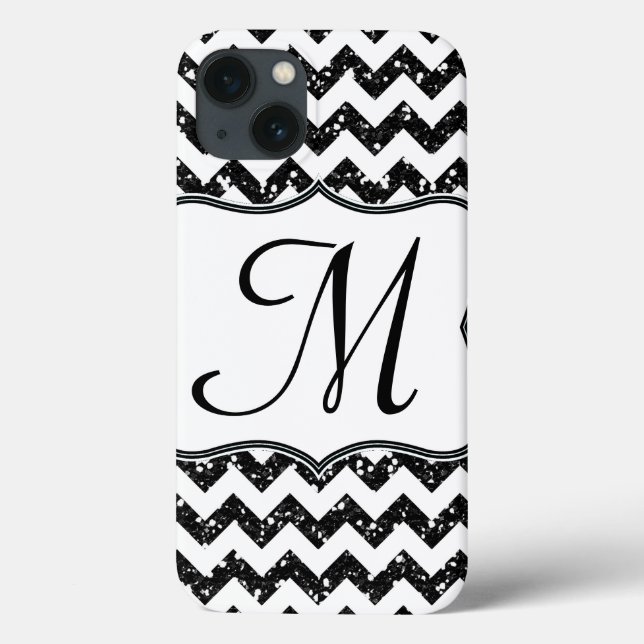 Moderne Blac Glitt Chevron Girly Monogram Coque ip (Verso)