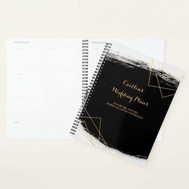 Moderne Black & Gold Watercolor Wedding planner Ge (Devant avec enveloppe)