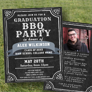 Moderne Black Graduation BBQ Party Photo Invitatio