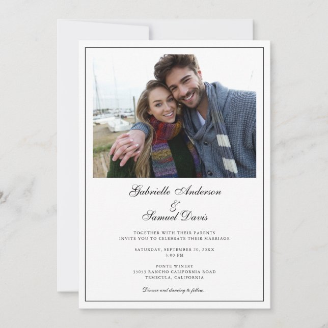 Moderne Blanc 2 Photo Simple Faire-part de mariage (Devant)