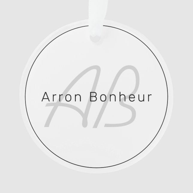Moderne Blanc Gris & Noir | Nom Cool & Monogramme (devant)