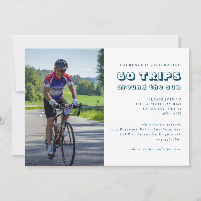 Moderne bleu 60e anniversaire Invitation photo (Devant)