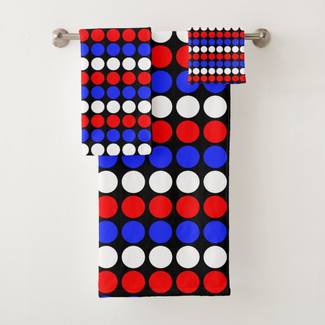 Moderne bleu rouge blanc pois sur fond noir (En situation)
