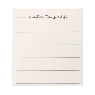 Moderne bloc-notes ligné beige doux écriture scrip