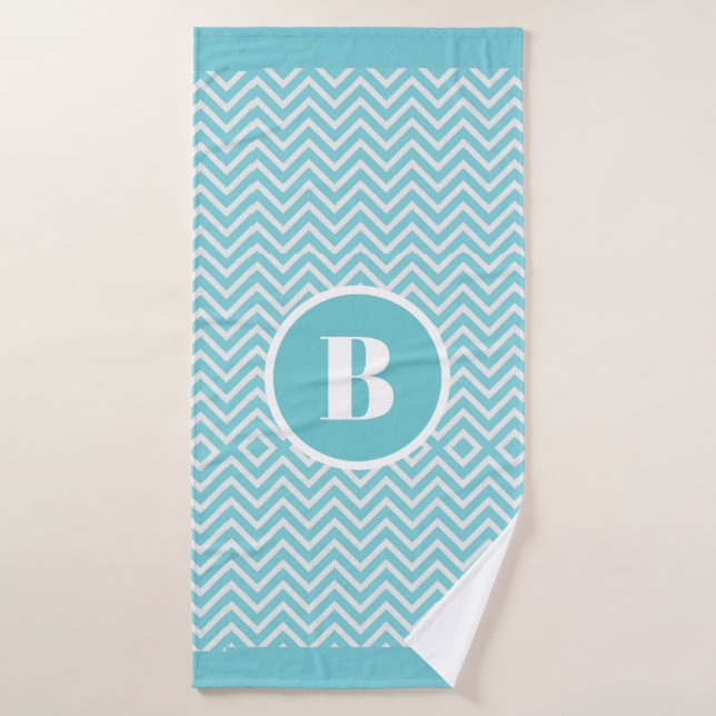 Moderne Blue Chevron Monogram Baby Nursery (Serviette de bain)