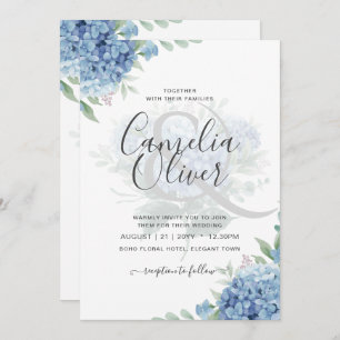 Moderne Blue Hydrangea Floral Faire-part de mariag
