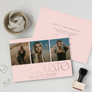 Moderne Blush Pink 3 Faire-part de graduation phot
