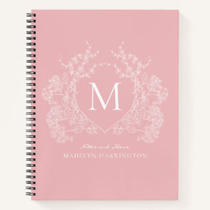 Moderne Blush rose Floral Crest Monogramme Journal