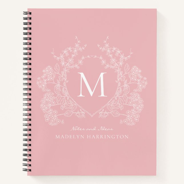 Moderne Blush rose Floral Crest Monogramme Journal (Devant)