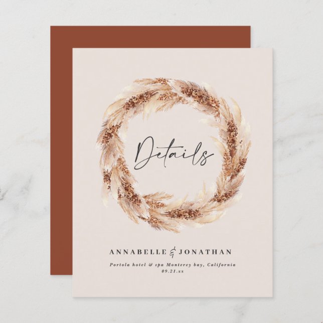 Moderne boho grange pampas herbe détails mariage (Devant / Derrière)