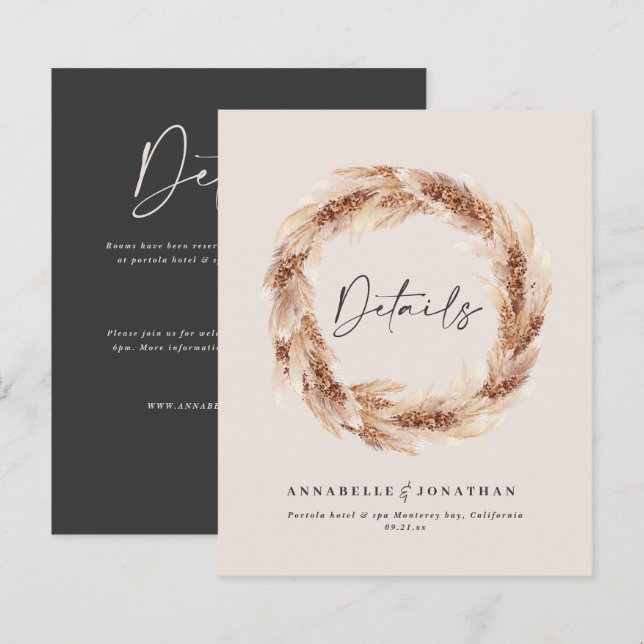 Moderne boho grange pampas herbe détails mariage t (Devant / Derrière)