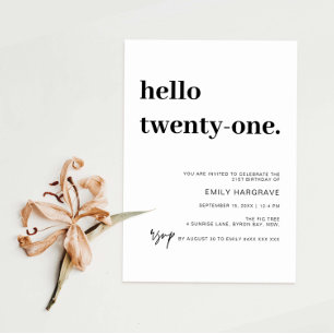 Moderne Bonjour 21e anniversaire fêté Invitation