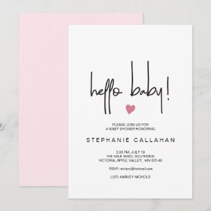 Moderne Bonjour bébé fille douche Invitation Coeur