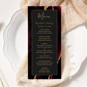 Moderne Bourgogne Or Agate Mariage foncé Menu