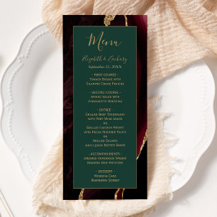 Moderne Bourgogne Or Agate Vert Mariage Menu