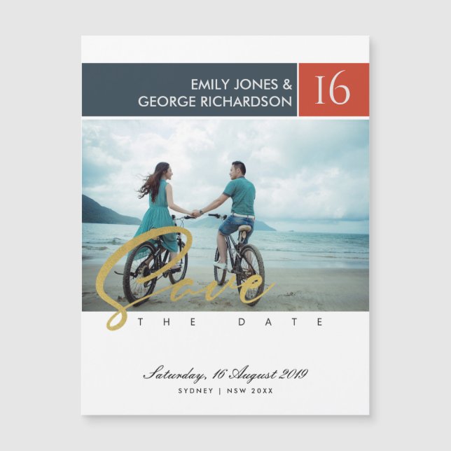 MODERNE BRUSH SCRIPT COUPLE PHOTO ENREGISTRER LA D (Devant)