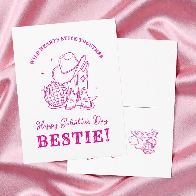 Moderne Carte de la Saint-Valentin Rose pour Meill (Modern Pink Western Happy Galentine's Day Bestie Holiday Postcard)