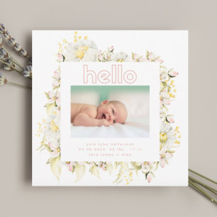 moderne carte de naissance bébé fille rose fleur s
