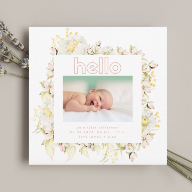 moderne carte de naissance bébé fille rose fleur s (Créateur téléchargé)