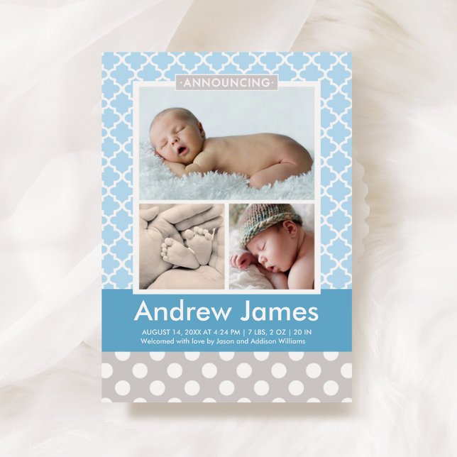 Moderne carte de naissance pour bébé garçon photo  (Créateur téléchargé)