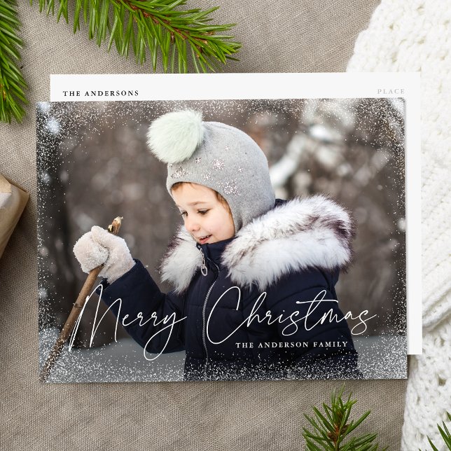 Moderne carte de Noël avec flocons de neige Script (Créateur téléchargé)