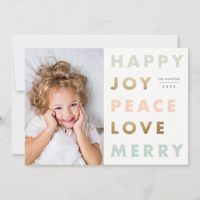 Moderne carte de Noël avec photo et caractères gra (Devant)