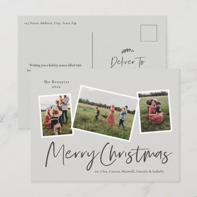 Moderne carte de Noël en collage de 3 photos (Devant / Derrière)