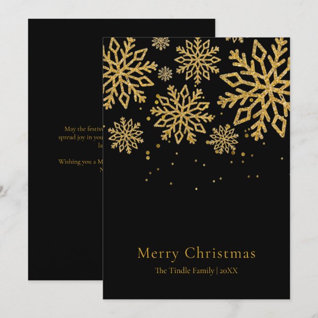 Moderne Carte de Noël en écriture à paillettes noi (Devant / Derrière)