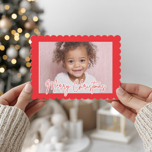 Moderne Carte de Noël Photo Coquille Rouge Joyeux
