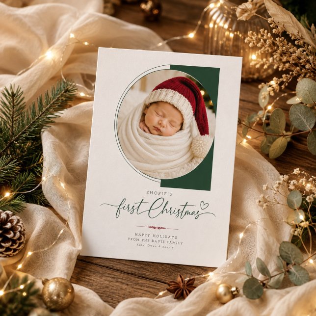 Moderne carte de Noël pour bébé avec photo de prem (Créateur téléchargé)