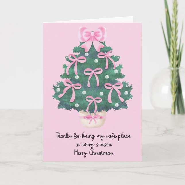 Moderne Carte de Noël Rose Pliée (Devant)