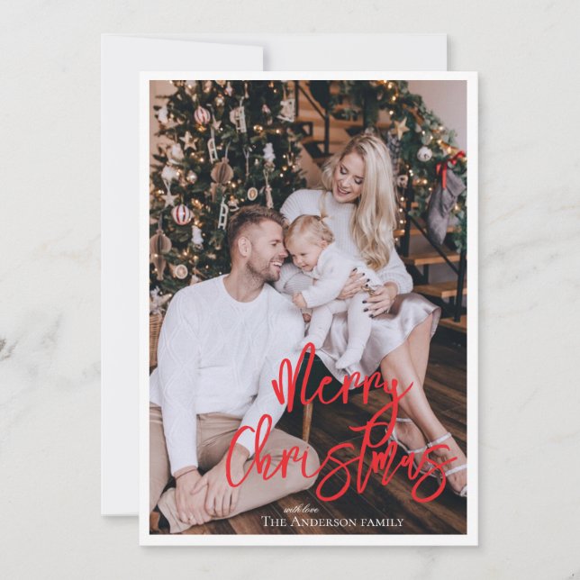 Moderne carte de Noël rouge avec photo (Devant)