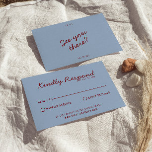 Moderne Carte de Réponse de Mariage Burgundy Bleu
